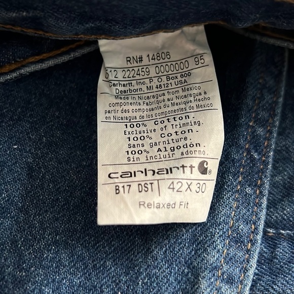 Carhartt NWT Relaxed Fit Work Dungaree Size 42x30 B17 DST - Picture 8 of 9